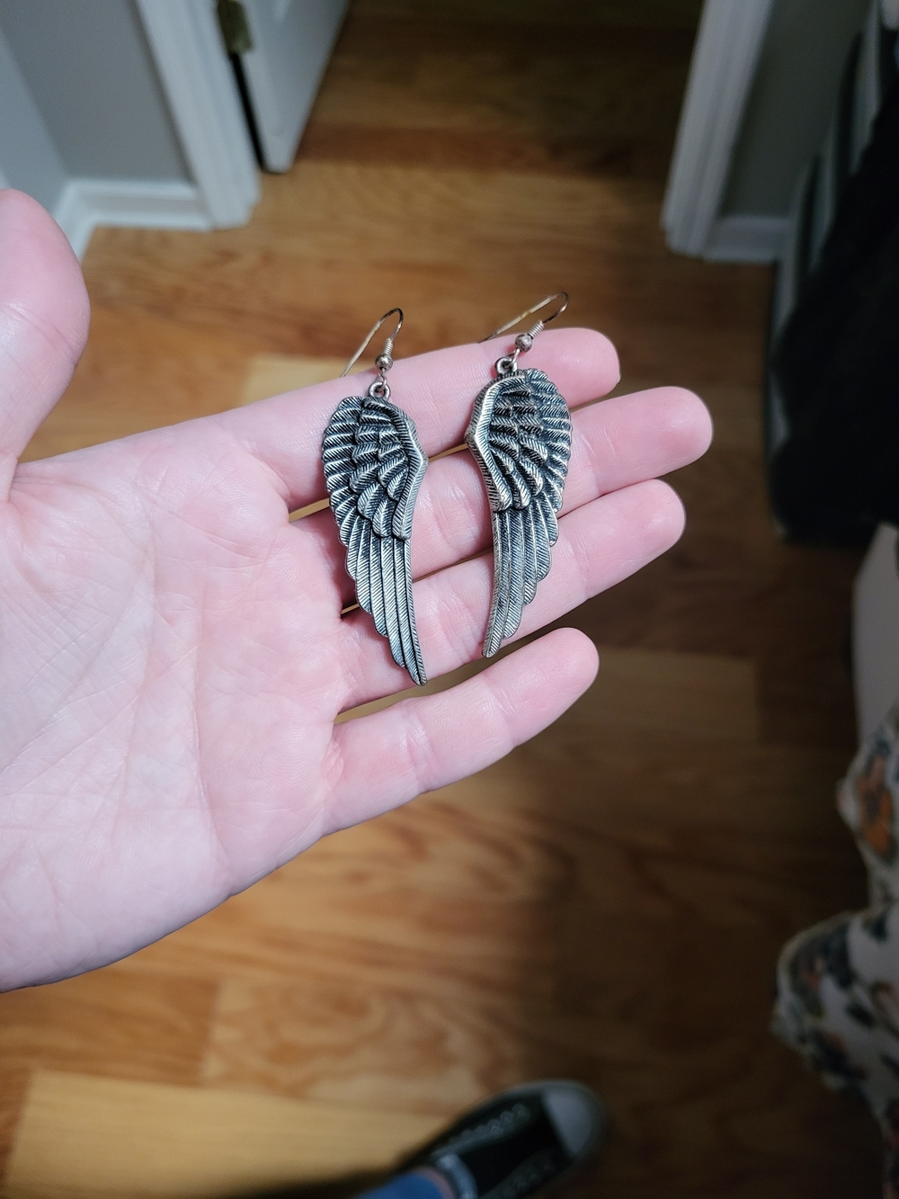 Wing Dangle Earrings - Antique Silver Tone